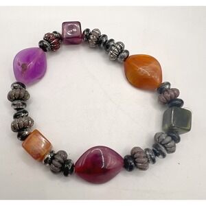 Multicolor Beaded Stretch Bracelet Statement Glass Beads 7"